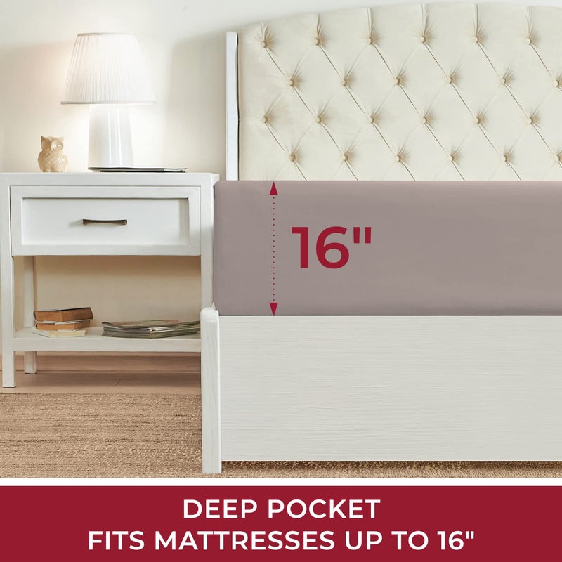 Mellanni Twin XL Fitted Sheet - Iconic Collection Bedding Sheets with up to 16 inch Deep Pocket - Soft & Cooling - Fade & Stain Resistant - 1 PC (Twin XL  Tan) - Image 2